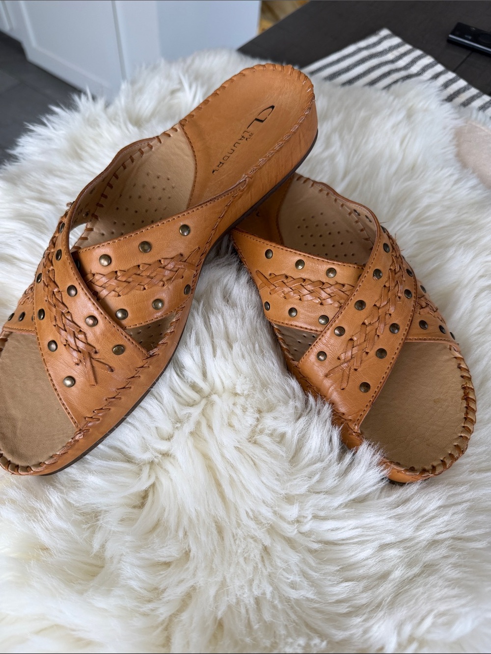 CL by Laundry Tan Braided Studded Slide Mules - Picture 3 of 7